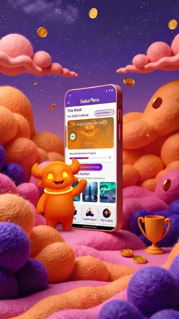 SeekerNova home screen showing the weekly contest theme